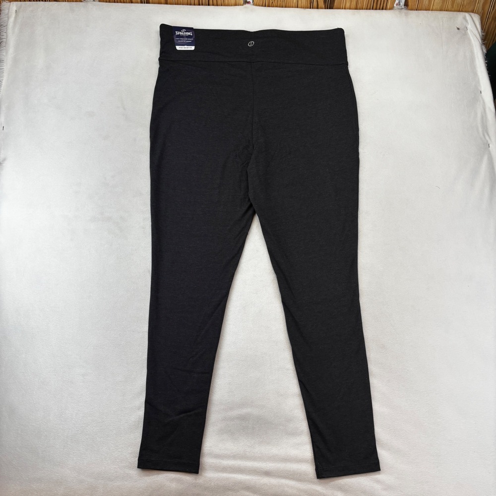 Spalding Leggings Women 2X Heather Grey High Waist 4-Way Stretch New Workout - Picture 2 of 8